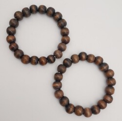 Angel Çanta Aksesuar 12 cm Ahşap Boncuklu Bilezik Model Koyu Ahşap Renk Çift Sap - 3