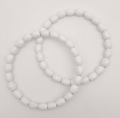 Angel Çanta Aksesuar 12 cm Oval Ahşap Boncuklu Bilezik Model Beyaz Renk Çift Sap - 1