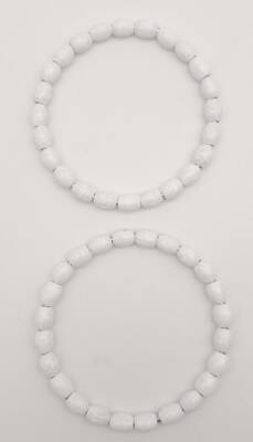 Angel Çanta Aksesuar 12 cm Oval Ahşap Boncuklu Bilezik Model Beyaz Renk Çift Sap - 3