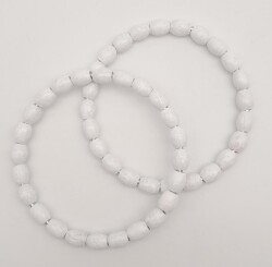 Angel Çanta Aksesuar 12 cm Oval Ahşap Boncuklu Bilezik Model Beyaz Renk Çift Sap - Angel Çanta Aksesuar