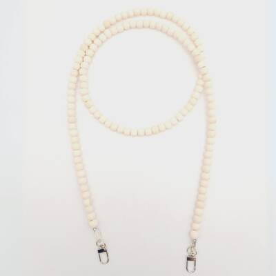 Angel Çanta Aksesuar 120 cm Ham Doğal Renk 8 mm Ahşap Boncuklu Çanta Sapı Gümüş Metalli - 1