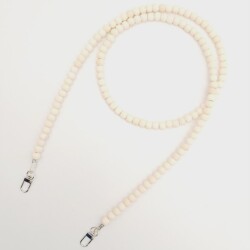 Angel Çanta Aksesuar 120 cm Ham Doğal Renk 8 mm Ahşap Boncuklu Çanta Sapı Gümüş Metalli - 2