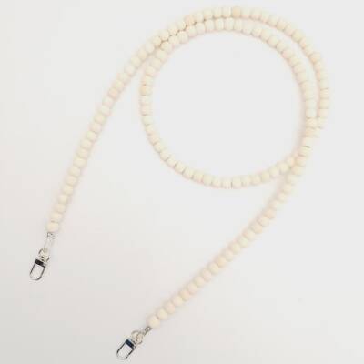 Angel Çanta Aksesuar 120 cm Ham Doğal Renk 8 mm Ahşap Boncuklu Çanta Sapı Gümüş Metalli - 2