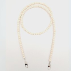 Angel Çanta Aksesuar 120 cm Ham Doğal Renk 8 mm Ahşap Boncuklu Çanta Sapı Gümüş Metalli - Angel Çanta Aksesuar