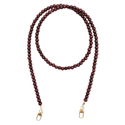 Angel Çanta Aksesuar 120 cm Kızıl Kahve Renk 8 mm Ahşap Boncuklu Çanta Sapı Light Gold Metalli - 1