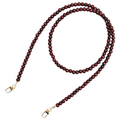 Angel Çanta Aksesuar 120 cm Kızıl Kahve Renk 8 mm Ahşap Boncuklu Çanta Sapı Light Gold Metalli - 2