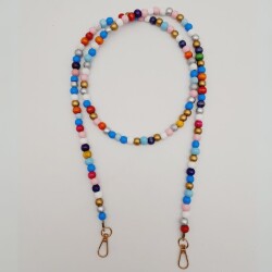 Angel Çanta Aksesuar 120 cm Renkli 8 mm Ahşap Boncuklu Çanta Sapı Light Gold Metalli - Angel Çanta Aksesuar