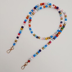 Angel Çanta Aksesuar 120 cm Renkli 8 mm Ahşap Boncuklu Çanta Sapı Light Gold Metalli - 2