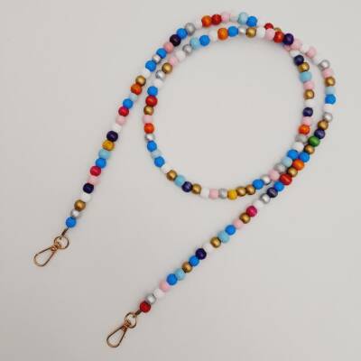 Angel Çanta Aksesuar 120 cm Renkli 8 mm Ahşap Boncuklu Çanta Sapı Light Gold Metalli - 2