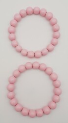 Angel Çanta Aksesuar 13 cm Ahşap Boncuklu Bilezik Model Pembe Renk Çift Sap - 3