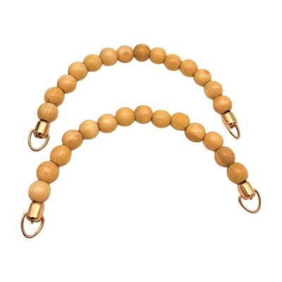 Angel Çanta Aksesuar 21 Cm Açık Renk Ahşap Boncuklu Çift Çanta Sapı (Light Gold Metalli) - 1