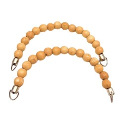 Angel Çanta Aksesuar 21 Cm Açık Renk Ahşap Boncuklu Çift Çanta Sapı (Gümüş Metalli) - Angel Çanta Aksesuar