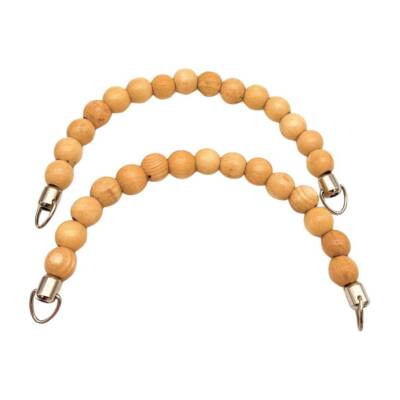 Angel Çanta Aksesuar 21 Cm Açık Renk Ahşap Boncuklu Çift Çanta Sapı (Gümüş Metalli) - 1