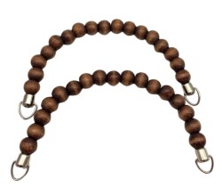 Angel Çanta Aksesuar 21 Cm Koyu Renk Ahşap Boncuklu Çift Çanta Sapı (Gümüş Metalli) - Angel Çanta Aksesuar