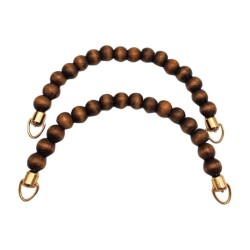Angel Çanta Aksesuar 21 Cm Koyu Renk Ahşap Boncuklu Çift Çanta Sapı (Light Gold Metalli) - Angel Çanta Aksesuar
