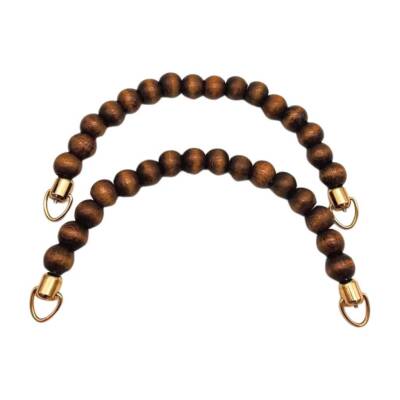 Angel Çanta Aksesuar 21 Cm Koyu Renk Ahşap Boncuklu Çift Çanta Sapı (Light Gold Metalli) - 1