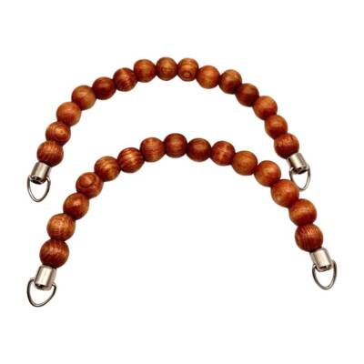 Angel Çanta Aksesuar 21 Cm Taba Renk Ahşap Boncuklu Çift Çanta Sapı (Gümüş Metalli) - 1