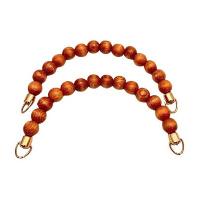 Angel Çanta Aksesuar 21 Cm Taba Renk Ahşap Boncuklu Çift Çanta Sapı (Light Gold Metalli) - 1