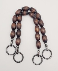 Angel Çanta Aksesuar 37 cm Ahşap Koyu Renk Boncuklu Çanta Sapı Füme Metalli - Angel Çanta Aksesuar