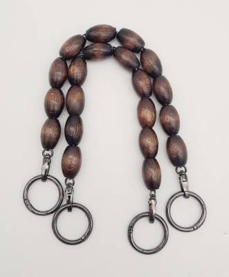 Angel Çanta Aksesuar 37 cm Ahşap Koyu Renk Boncuklu Çanta Sapı Füme Metalli - 1