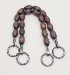 Angel Çanta Aksesuar 37 cm Ahşap Koyu Renk Boncuklu Çanta Sapı Füme Metalli - 2