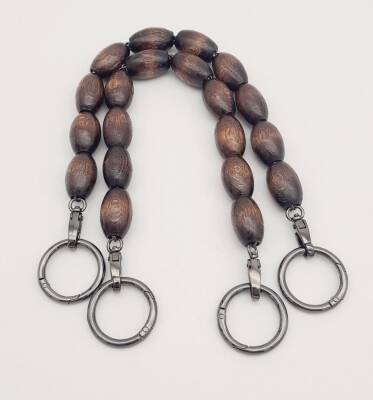 Angel Çanta Aksesuar 37 cm Ahşap Koyu Renk Boncuklu Çanta Sapı Füme Metalli - 2