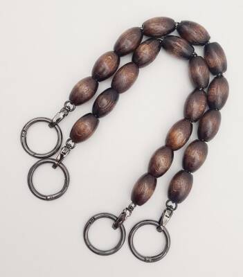 Angel Çanta Aksesuar 37 cm Ahşap Koyu Renk Boncuklu Çanta Sapı Füme Metalli - 3