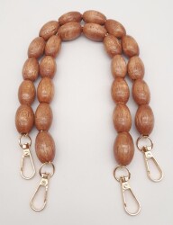 Angel Çanta Aksesuar 40 cm Ahşap Oval Boncuklu Taba Renk Kancalı Çift Sap Light Gold Metalli - 2