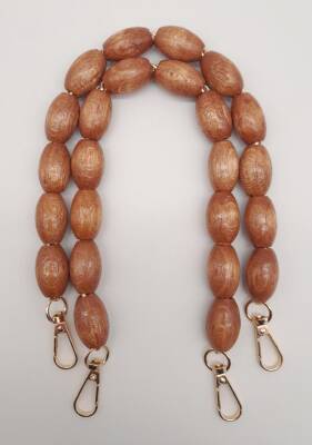 Angel Çanta Aksesuar 40 cm Ahşap Oval Boncuklu Taba Renk Kancalı Çift Sap Light Gold Metalli - 1