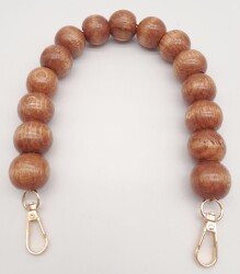 Angel Çanta Aksesuar 40 cm Ahşap Boncuklu Taba Renk Kancalı Tek Sap Light Gold Metalli - 2