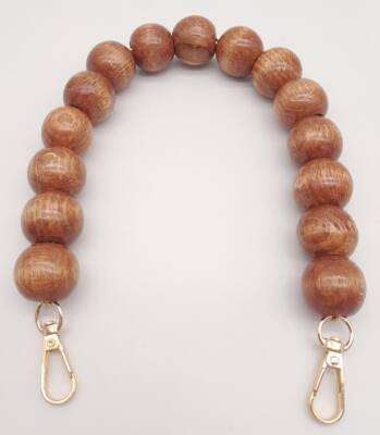 Angel Çanta Aksesuar 40 cm Ahşap Boncuklu Taba Renk Kancalı Tek Sap Light Gold Metalli - 2