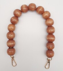 Angel Çanta Aksesuar 40 cm Ahşap Boncuklu Taba Renk Kancalı Tek Sap Light Gold Metalli - Angel Çanta Aksesuar