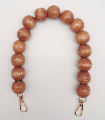 Angel Çanta Aksesuar 40 cm Ahşap Boncuklu Taba Renk Kancalı Tek Sap Light Gold Metalli - 1