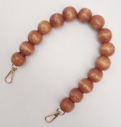 Angel Çanta Aksesuar 40 cm Ahşap Boncuklu Taba Renk Kancalı Tek Sap Light Gold Metalli - 3