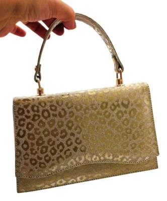 Angel Çanta Aksesuar Gold Simli Leopar Desenli Abiye Çanta Zincirli - 2