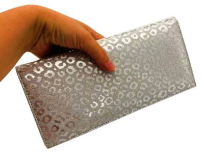 Angel Çanta Aksesuar Gümüş Simli Leopar Desenli Abiye Çanta Zincirli - 2