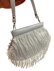 Angel Çanta Aksesuar İncili Beyaz Renk Gelin Çantası Abiye Çanta - 2