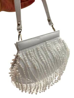 Angel Çanta Aksesuar İncili Beyaz Renk Gelin Çantası Abiye Çanta - 2