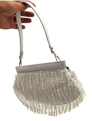 Angel Çanta Aksesuar İncili Beyaz Renk Gelin Çantası Abiye Çanta - 4