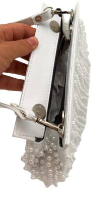 Angel Çanta Aksesuar İncili Beyaz Renk Gelin Çantası Abiye Çanta - 5