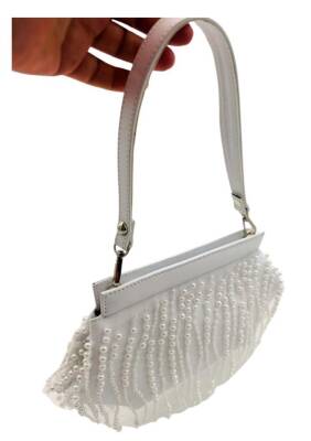 Angel Çanta Aksesuar İncili Beyaz Renk Gelin Çantası Abiye Çanta - 6