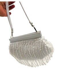 Angel Çanta Aksesuar İncili Beyaz Renk Gelin Çantası Abiye Çanta - 7