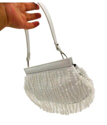 Angel Çanta Aksesuar İncili Beyaz Renk Gelin Çantası Abiye Çanta - 8