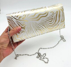 Angel Çanta Aksesuar Gold Zebra Desenli Abiye Çanta Zincirli - 4