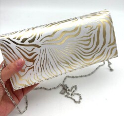 Angel Çanta Aksesuar Gold Zebra Desenli Abiye Çanta Zincirli - Angel Çanta Aksesuar
