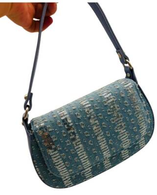 Angel Çanta Aksesuar Pullu Kot Kumaş, Denim Çanta (100 cm Zincir İle Gönderilecektir) - 3