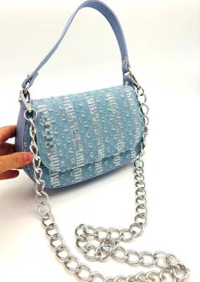 Angel Çanta Aksesuar Pullu Kot Kumaş, Denim Çanta (100 cm Zincir İle Gönderilecektir) - 4