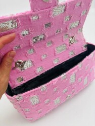 Angel Çanta Aksesuar Pullu Pembe Kot Kumaş, Denim Çanta Zincirli - 3