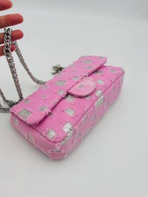 Angel Çanta Aksesuar Pullu Pembe Kot Kumaş, Denim Çanta Zincirli - 6