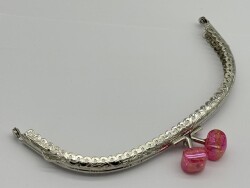 Angel Çanta Aksesuar 15.5 cm Gümüş Oval Cüzdan Çanta Klipsi Bursu Koyu Pembe - Angel Çanta Aksesuar